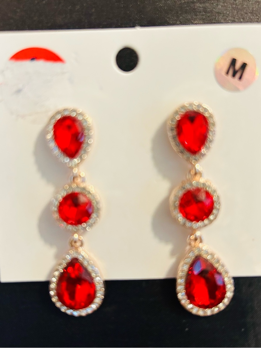 Elegant Red Crystal Drop Earrings with Pavé Halo